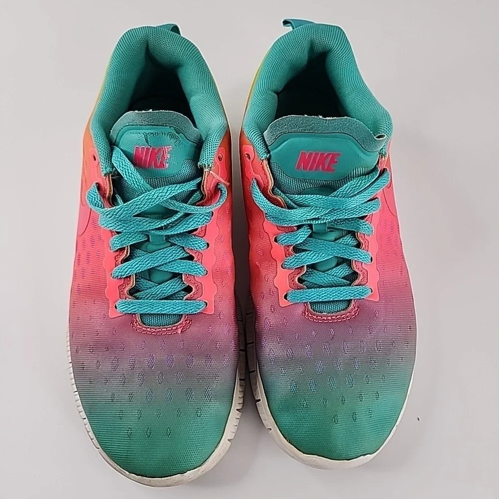 Nike‎ Girls Free Express 5.0 Pink Teal Running Shoes Sneakers Size 6 1866-300